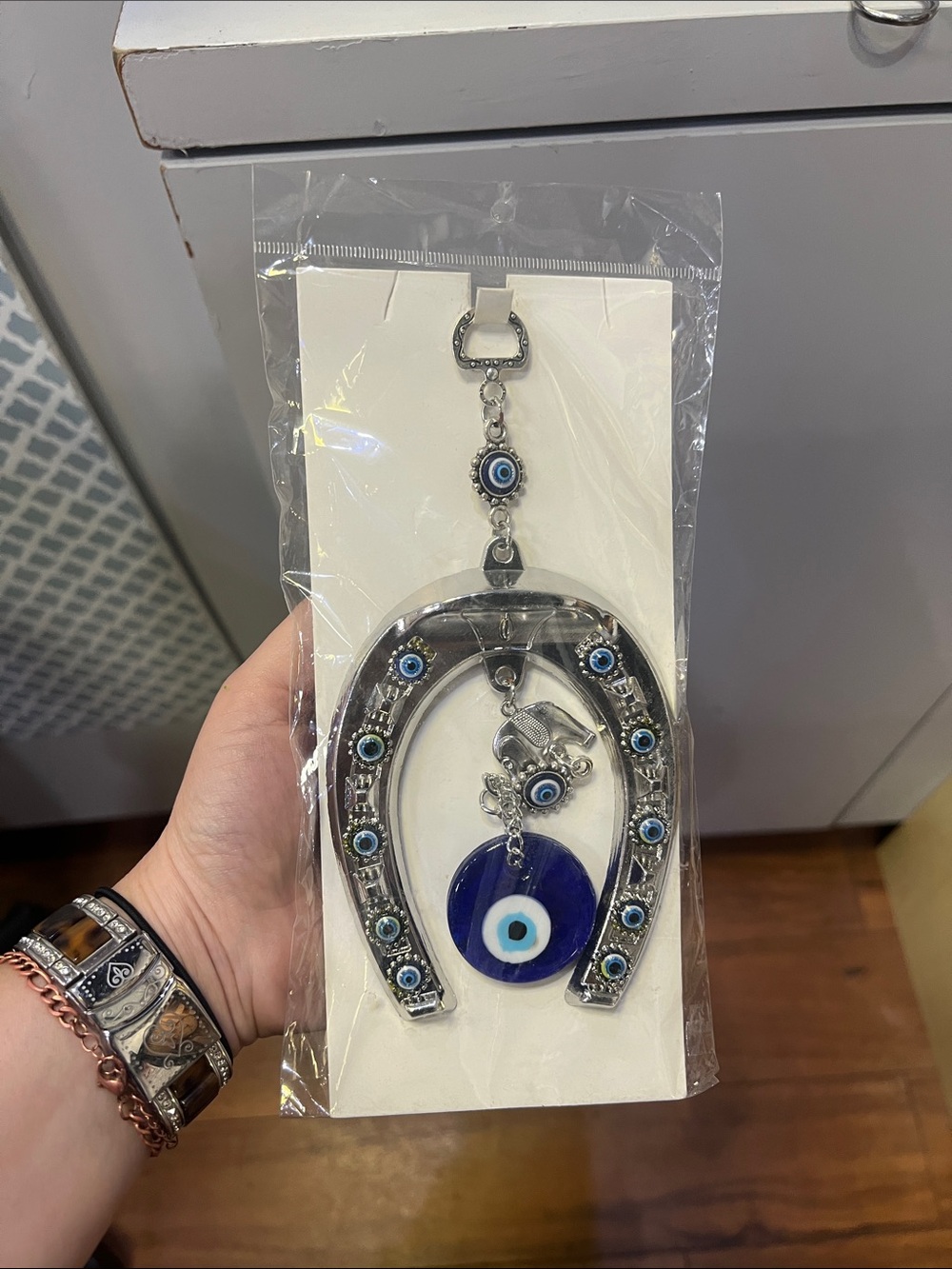 Silver Horseshoe Evil Eye Hanging Charm - Decoration